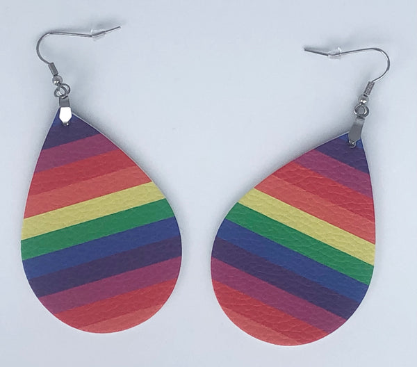 Rainbow Pride Faux Leather Teardrop Earrings